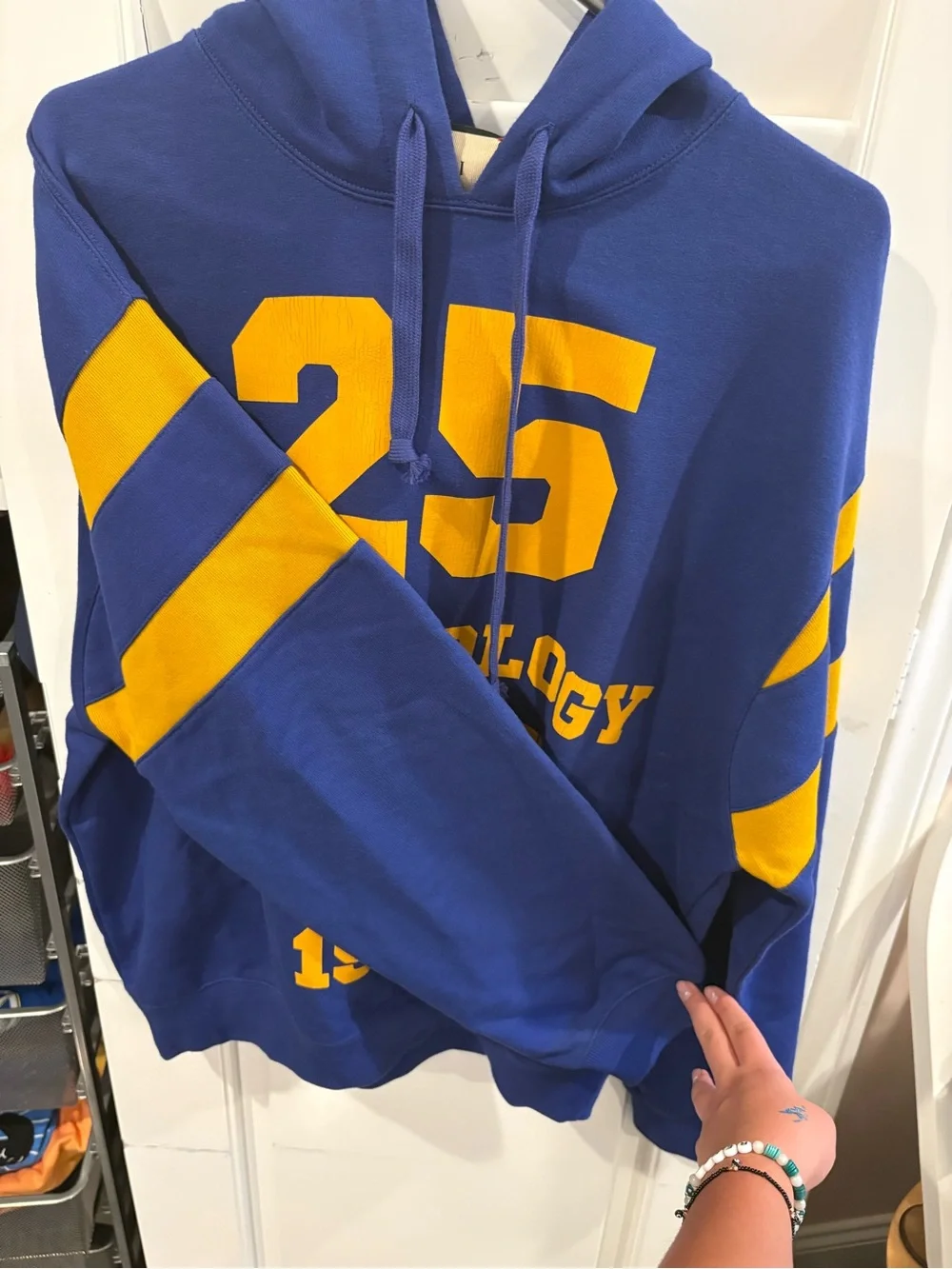 Gucci 25 Eschatology 1921 Graphic Hoodie Blue Yellow Loopback Cotton